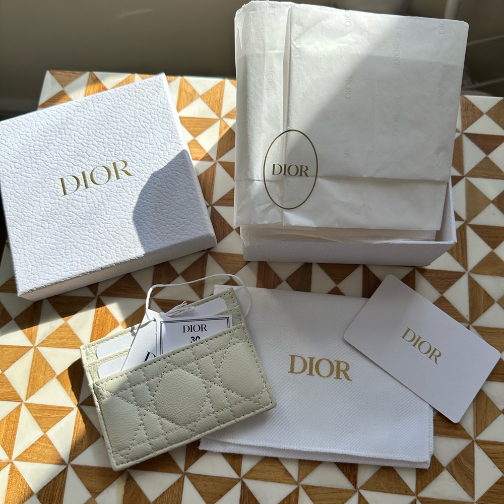 Dior Quilted Card Holder in Cream - Picture 3 of 4